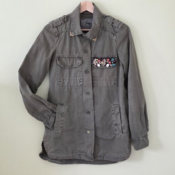 Zara Jackets & Blazers - Zara Jacket Women XS Green Buttons Cotton LS Embellished Grunge Cottagecore Boho